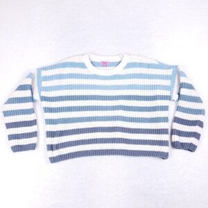 mi ami for Francesca's Women's M Striped Knit Sweater Blue White Cozy Pullover